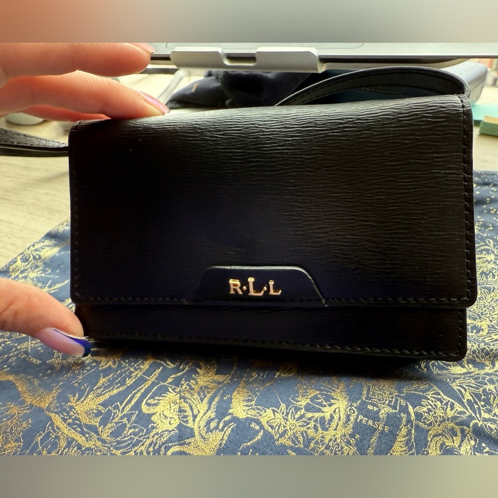 NWOT Lauren Ralph Lauren Mini Black Leather Card Holder Crossbody Women's Bag - Picture 2 of 9